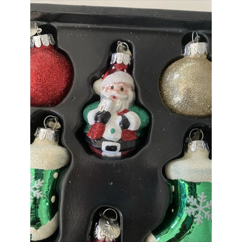 8 Celebrations by RADKO Glass Christmas Tree Ornaments Santa Claus Stocking Ball